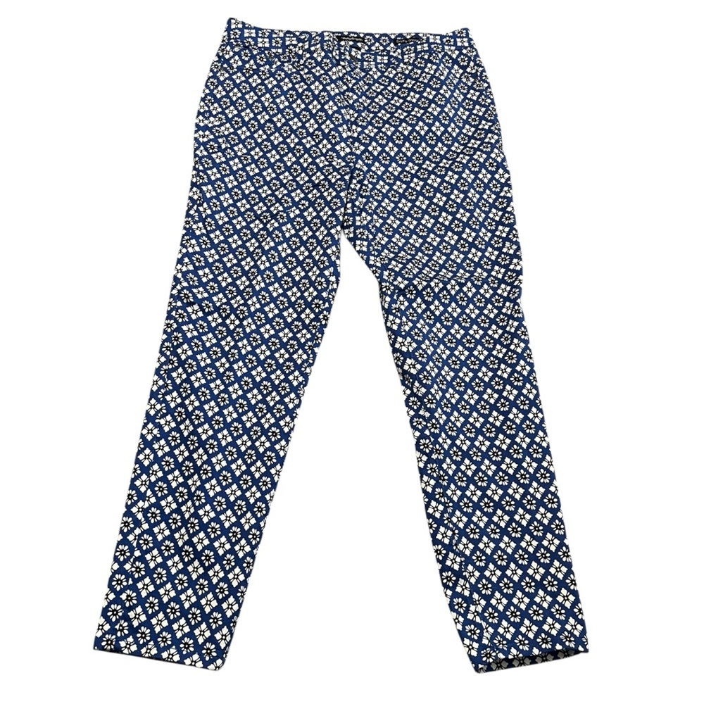 Blue White Spanish Tile Print Pants Plus Size 16 Skinny Ankle Summer Resort